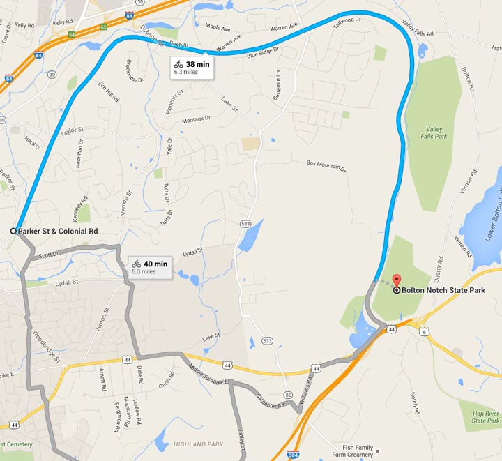 Bike Ride Route to Bolton Notch